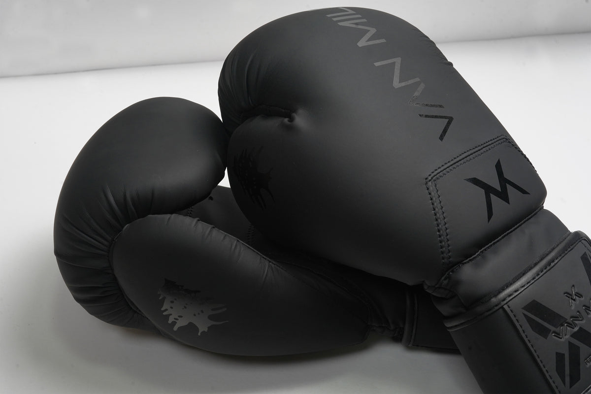 VAN MILE PU 4.0 Boxing Gloves in Matte Black – pair shown, close-up