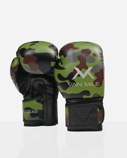 VAN MILE PU 4.0 Boxing Gloves in Camo Green – pair shown
