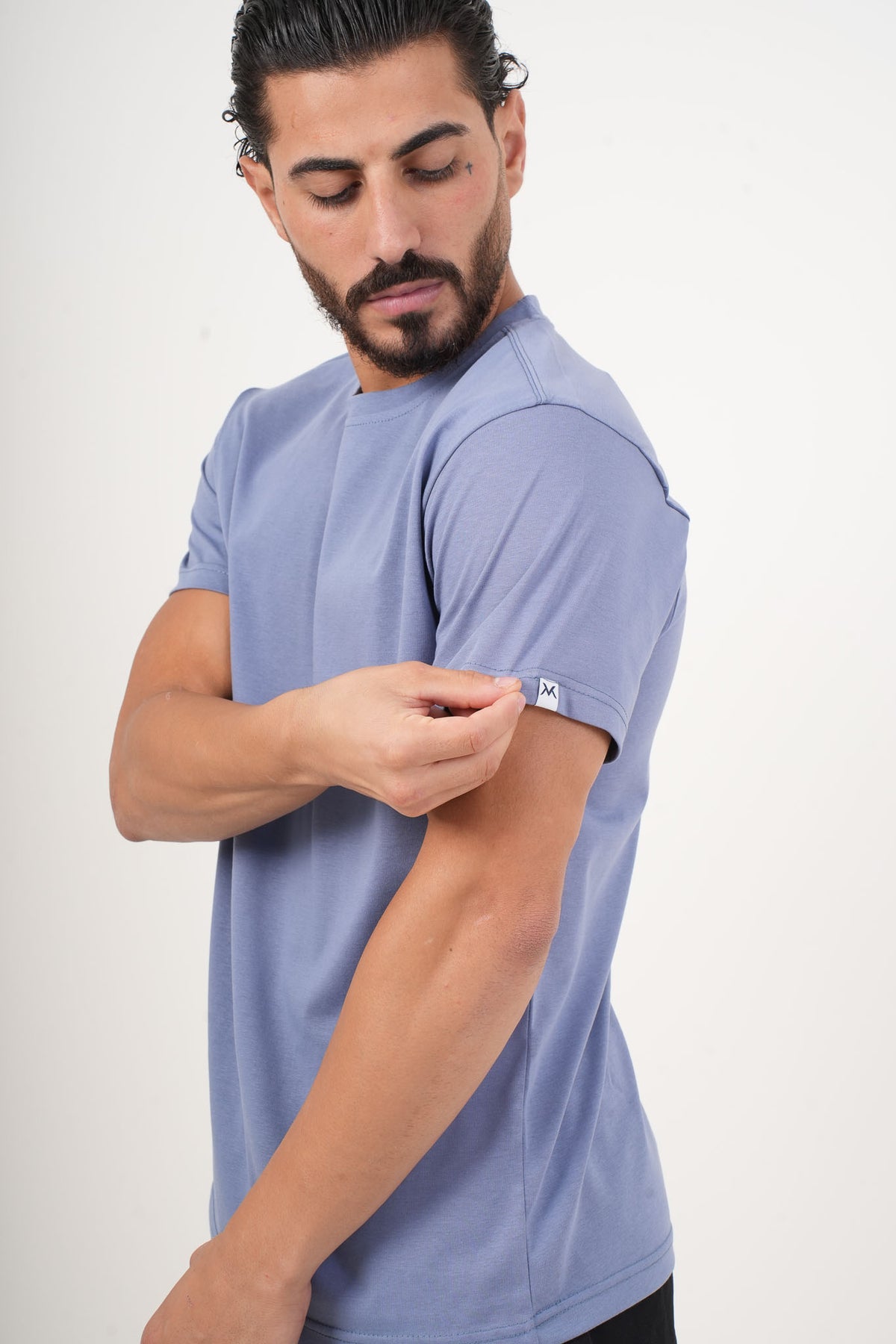 Men's VAN MILE Basic T-Shirt in Baby Blue – sleeve detail