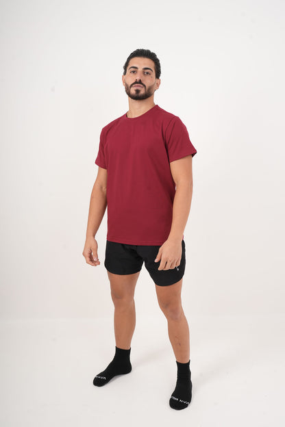 Men's VAN MILE Basic T-Shirt in Burgundy – full-length front view