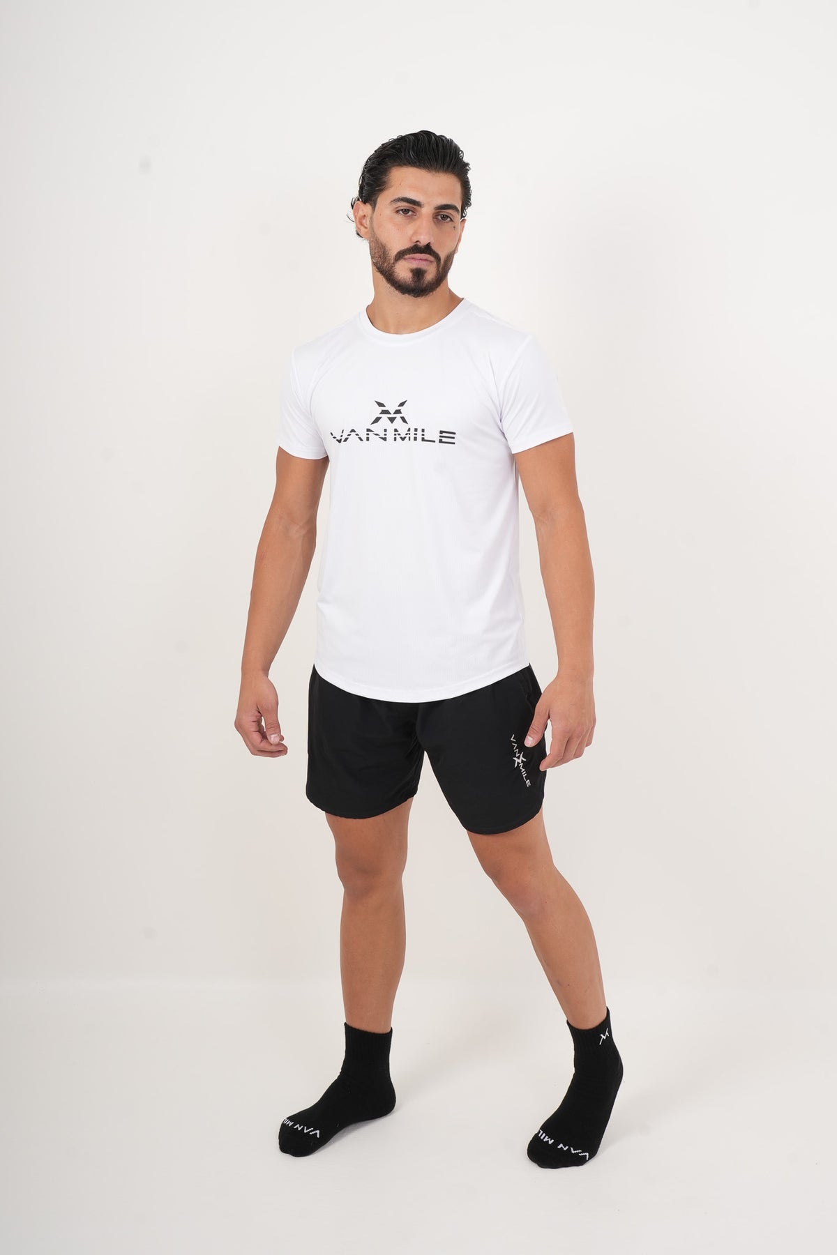 Men's VAN MILE ORIGIN Quick-Dry T-Shirt in White – full-length front view