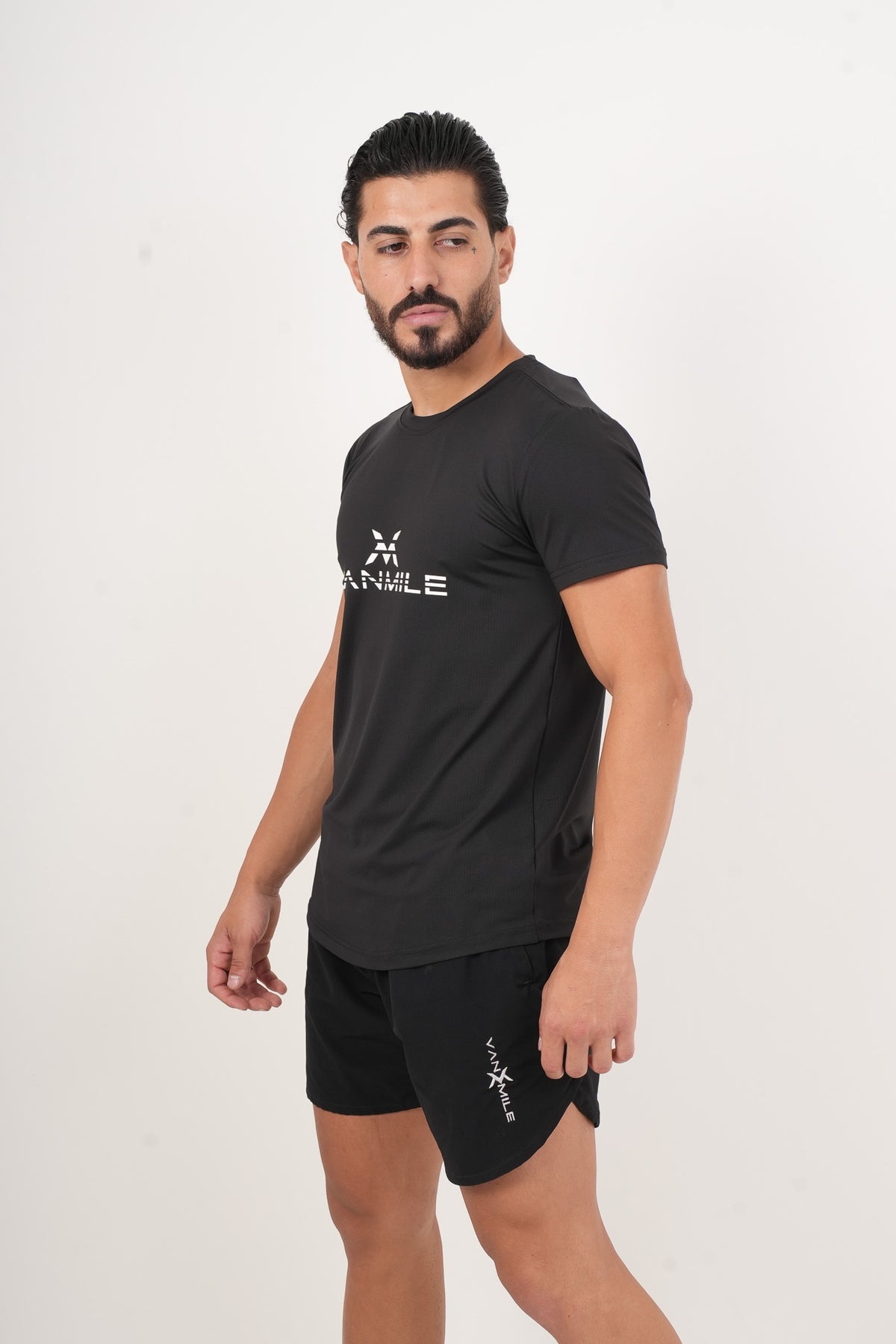 Men's VAN MILE ORIGIN Quick-Dry T-Shirt in Black – angled front view