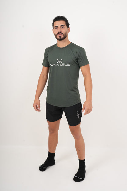 Men's VAN MILE ORIGIN Quick-Dry T-Shirt in Olive Green – full-length front view, angled
