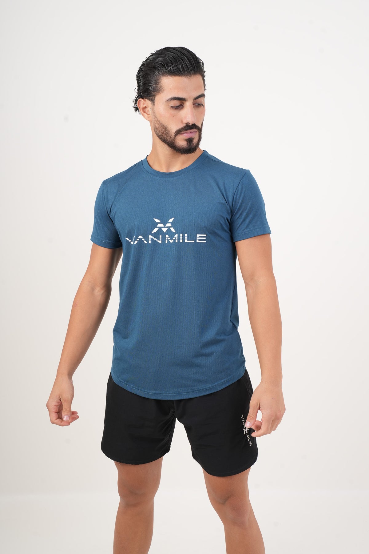 Men's VAN MILE ORIGIN Quick-Dry T-Shirt in Aqua Blue – close front view