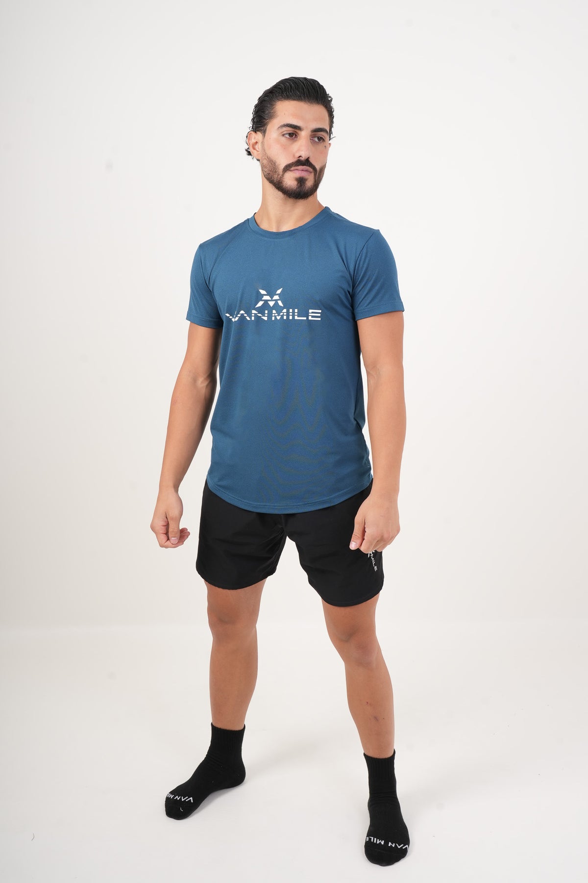 Men's VAN MILE ORIGIN Quick-Dry T-Shirt in Aqua Blue – full-length front view