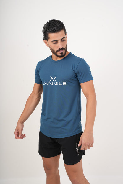 Men's VAN MILE ORIGIN Quick-Dry T-Shirt in Aqua Blue – angled front view