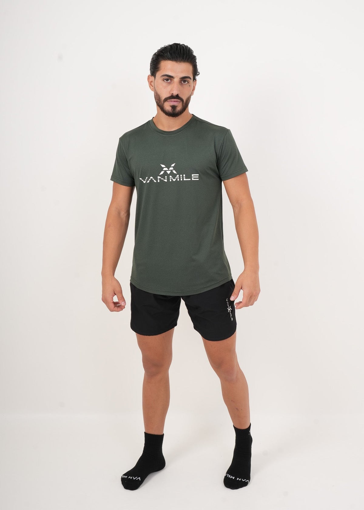 Men's VAN MILE ORIGIN Quick-Dry T-Shirt in Olive Green – full-length front view