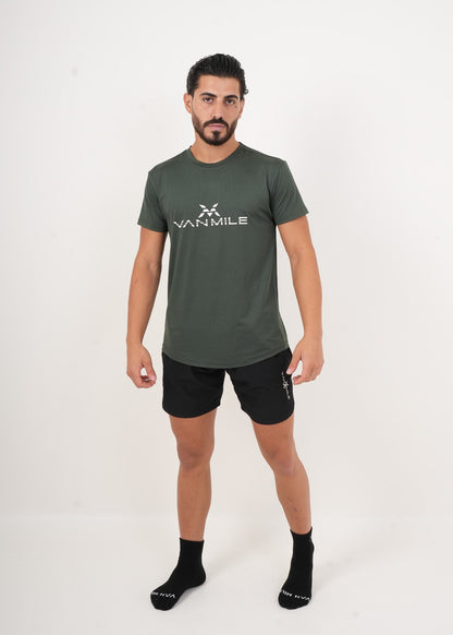 Men's VAN MILE ORIGIN Quick-Dry T-Shirt in Olive Green – full-length front view