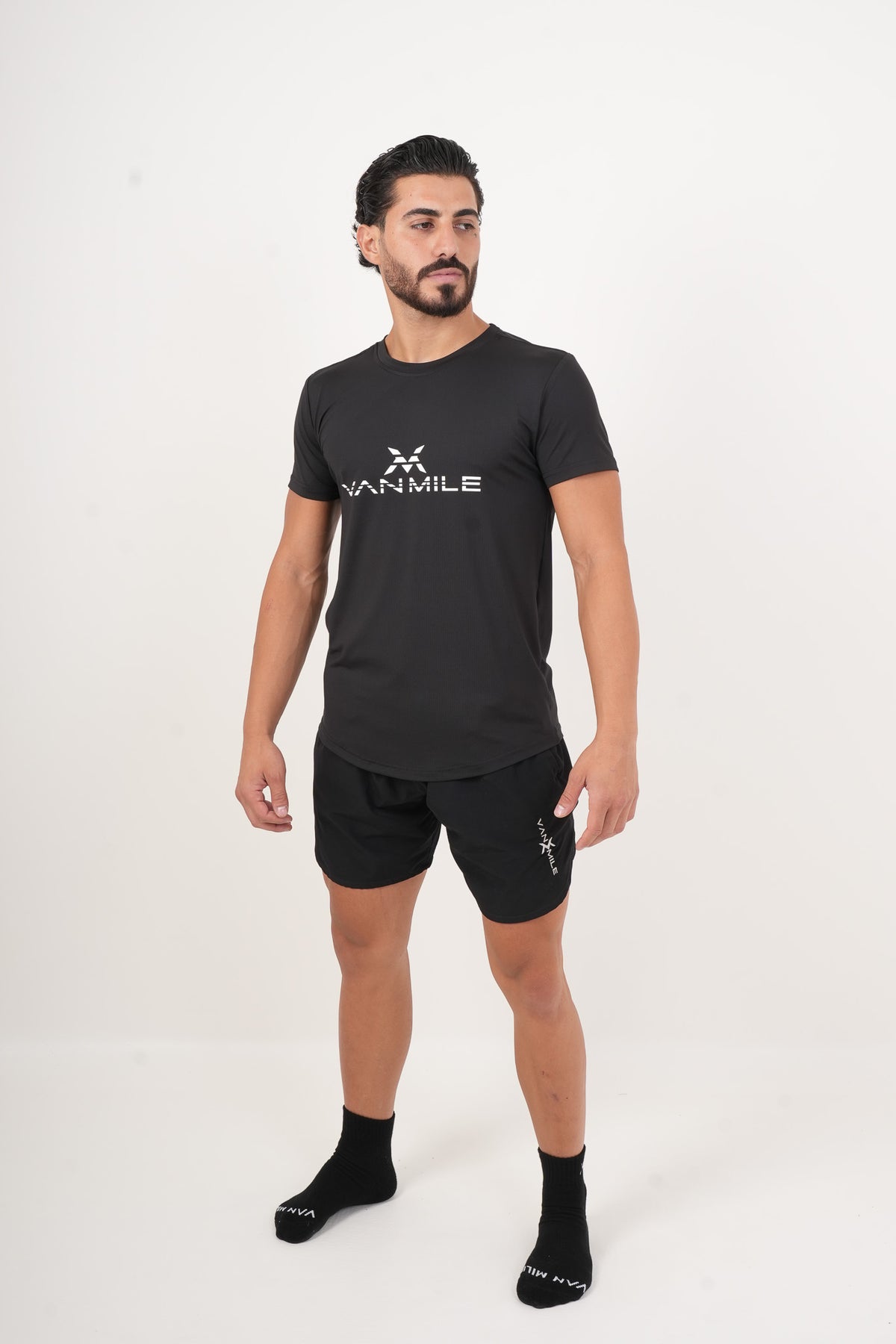 Men's VAN MILE ORIGIN Quick-Dry T-Shirt in Black – full-length front view