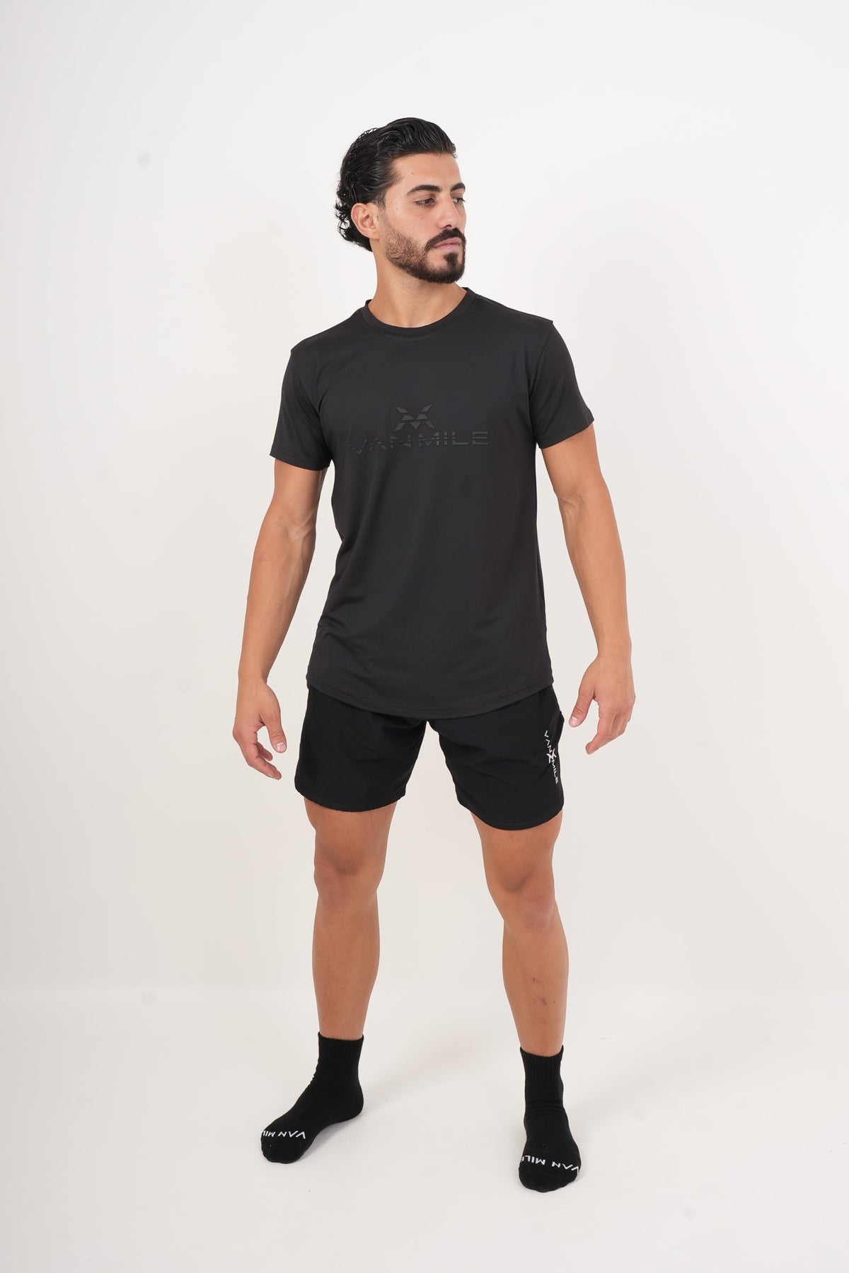 Men's VAN MILE ORIGIN Quick-Dry T-Shirt in Black On Black – full-length front view