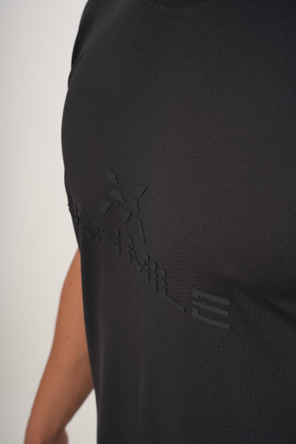 Men's VAN MILE ORIGIN Quick-Dry T-Shirt in Black On Black – logo detail