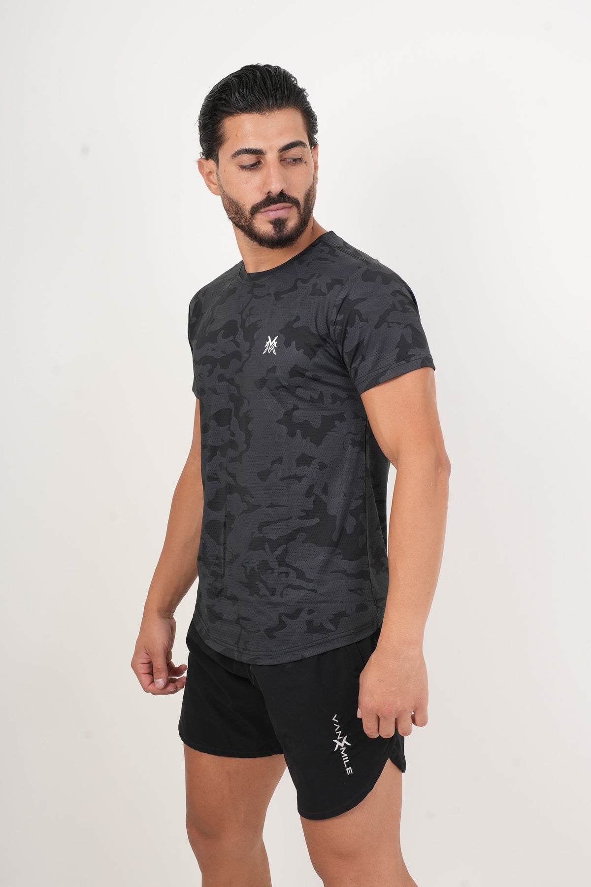 Men's VAN MILE ARMY Quick-Dry T-Shirt in Black – angled front view