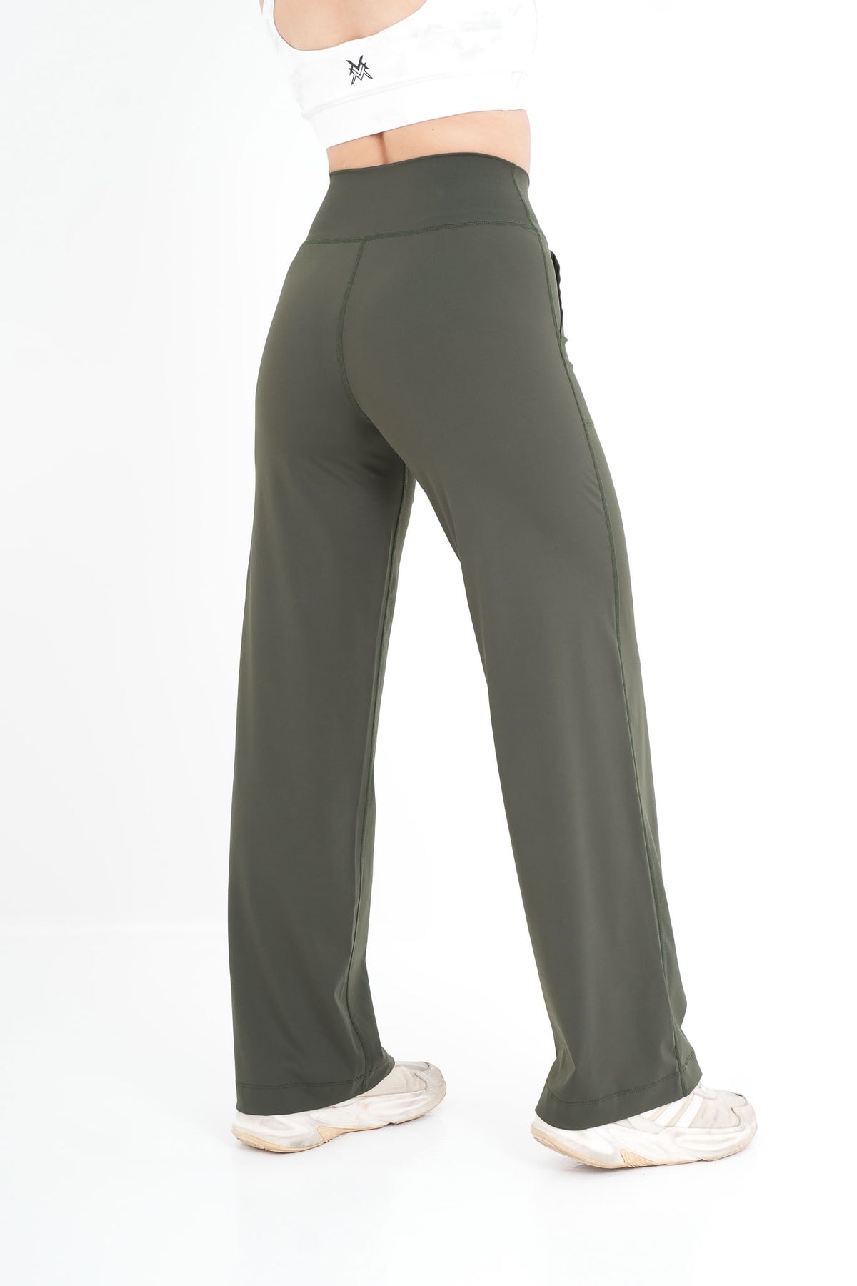 Women's VAN MILE PULSE Flared Leggings in Olive Green – back view