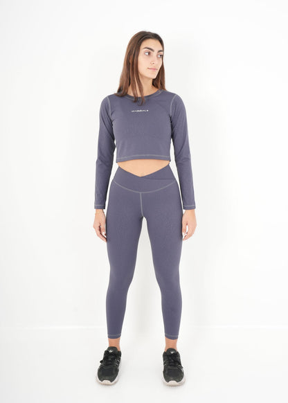 Women's VAN MILE ACTV Two-Piece Cropped Set in Slate Grey – full-length front view