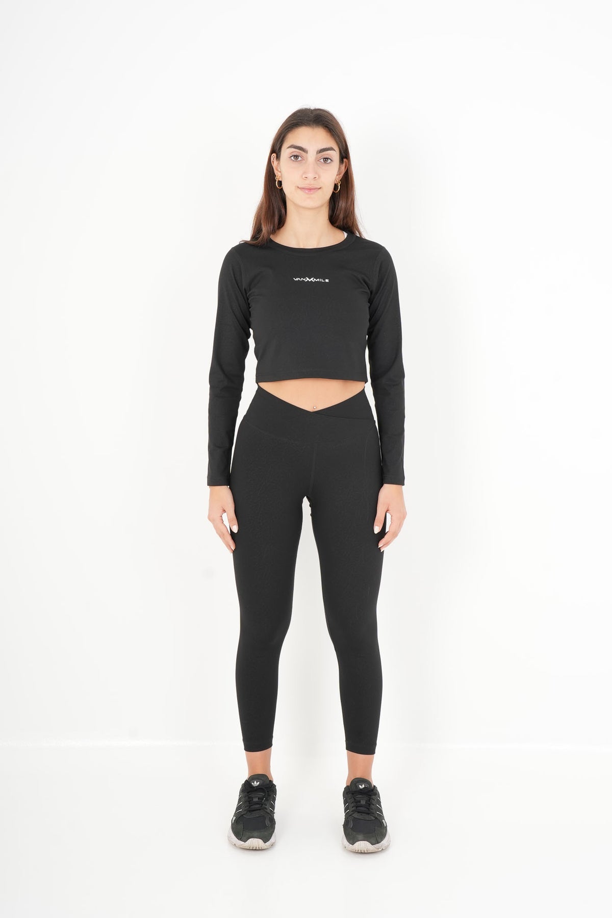 Women's VAN MILE ACTV Two-Piece Cropped Set in Black – full-length front view