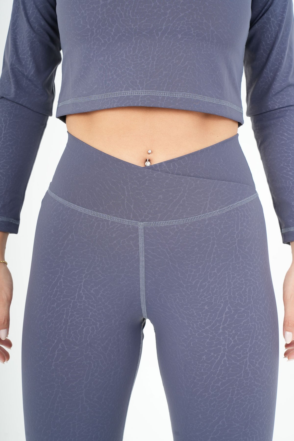 Women's VAN MILE ACTV Two-Piece Cropped Set in Slate Grey – waistband detail