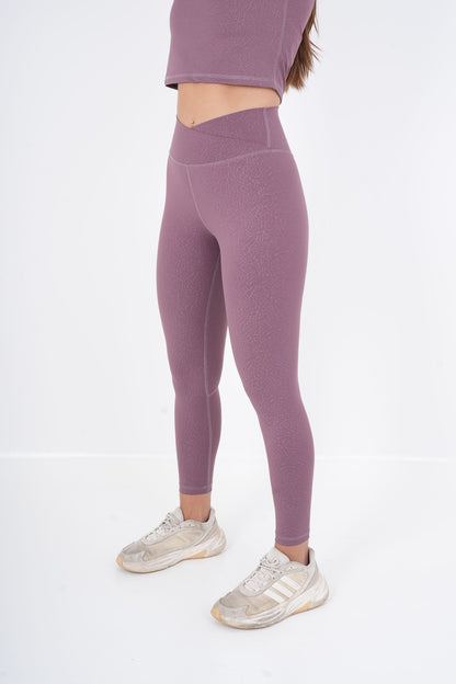 Women's VAN MILE ACTV Two-Piece Cropped Set in Heather Rose – side view of the leggings