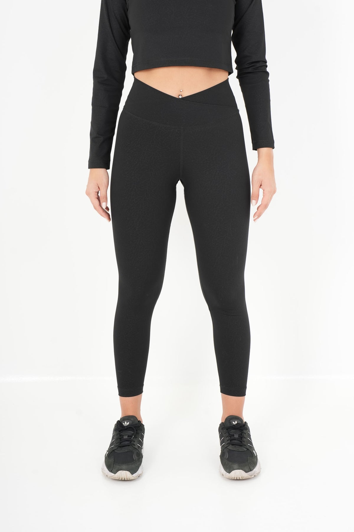 Women's VAN MILE ACTV Two-Piece Cropped Set in Black – front view of the leggings