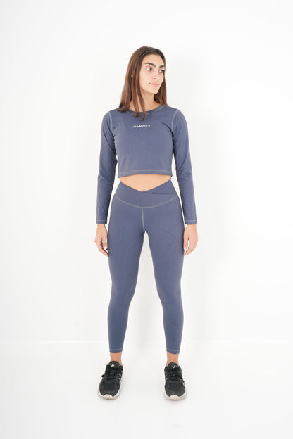 Women's VAN MILE ACTV Two-Piece Cropped Set in Baby Blue – full-length front view