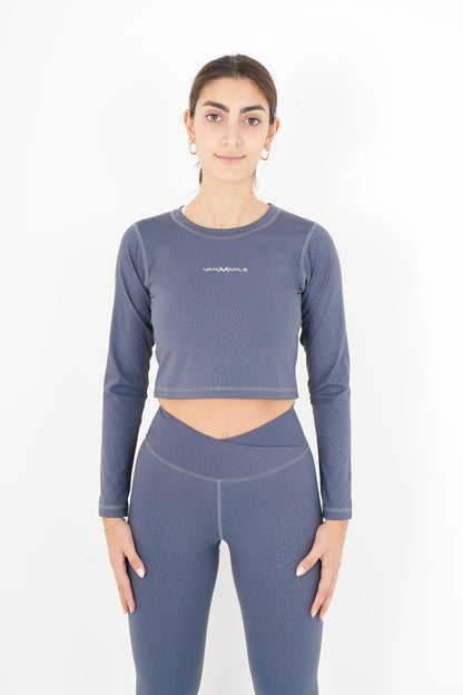 Women's VAN MILE ACTV Two-Piece Cropped Set in Baby Blue – front view of the top