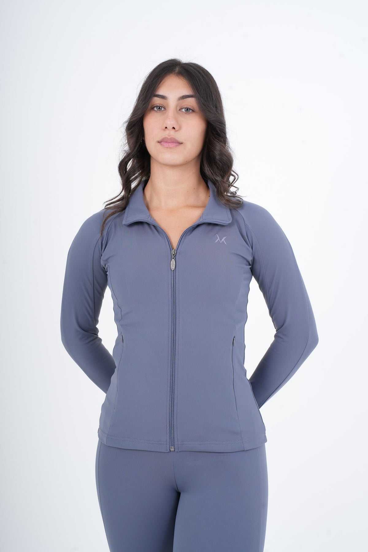 Women's VAN MILE VNML Two-Piece Lycra Set in Petrol Blue – close-up of the jacket, front