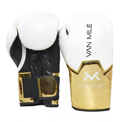 VAN MILE PU 3.0 Boxing Gloves in White & Gold – pair shown