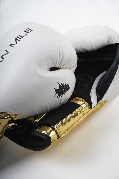 VAN MILE PU 3.0 Boxing Gloves in White & Gold – detail view