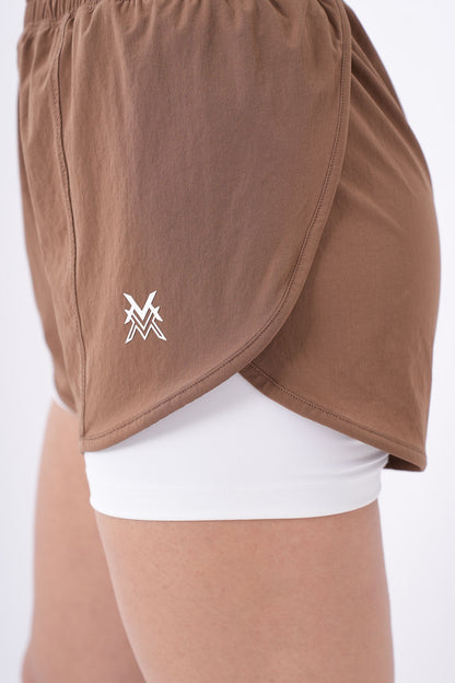 Women's VAN MILE Aurora Compression Shorts in Brown – logo detail