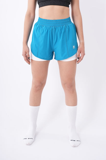 Women's VAN MILE Aurora Compression Shorts in Sky Blue – front view, full length