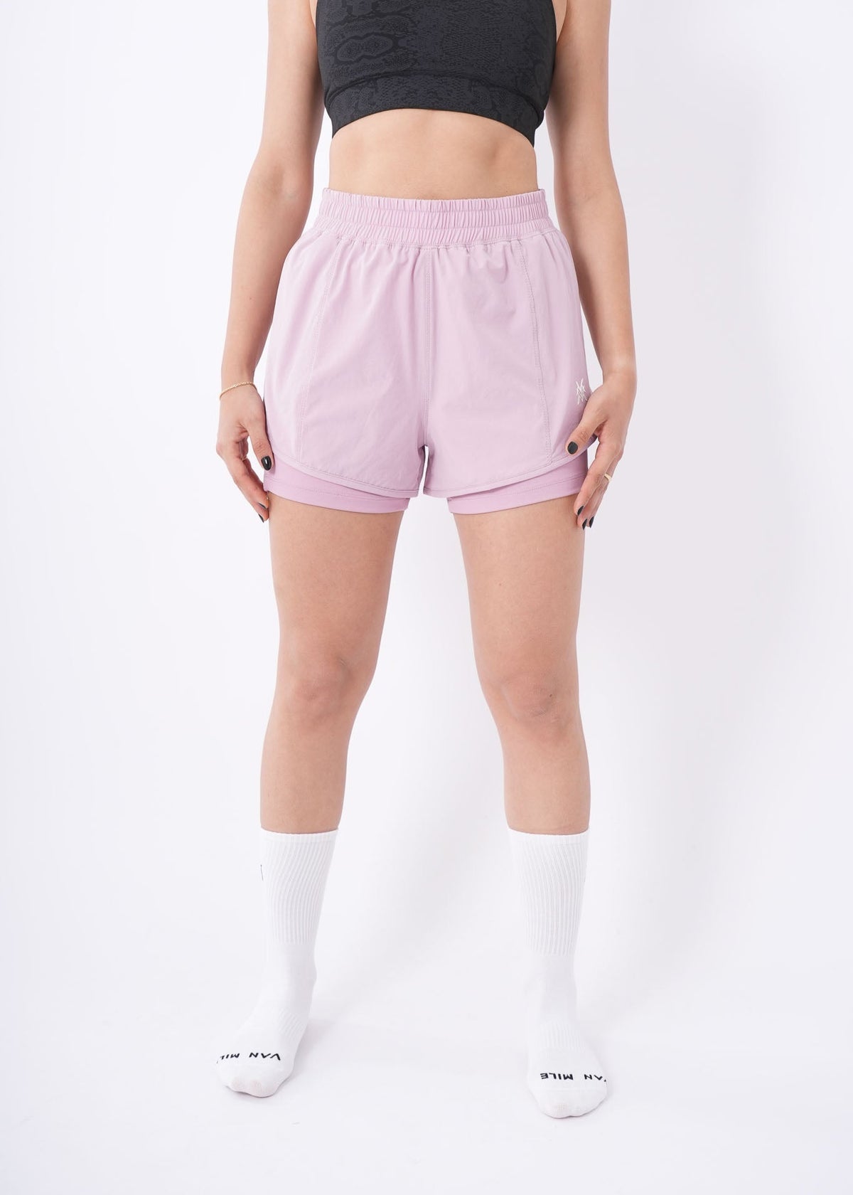 Women's VAN MILE Aurora Compression Shorts in Pink – front view, full length