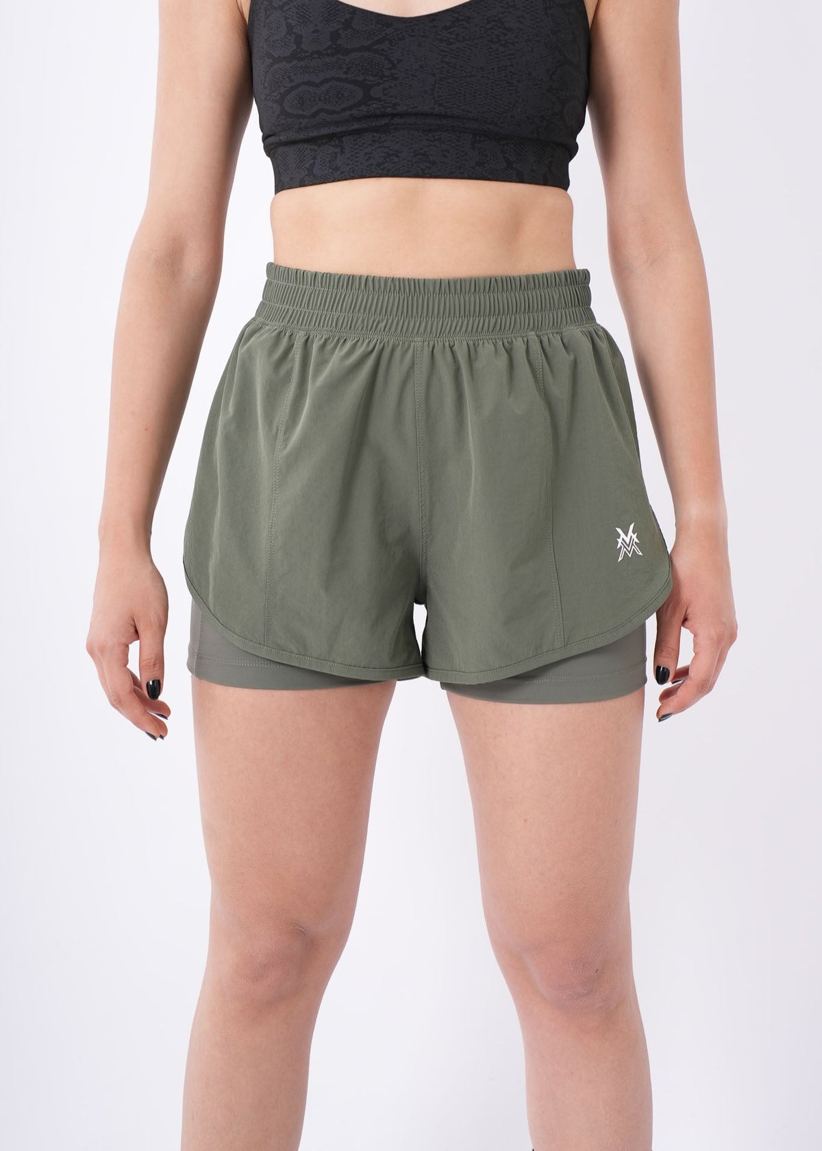 Women's VAN MILE Aurora Compression Shorts in Olive Green – front view