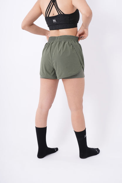 Women's VAN MILE Aurora Compression Shorts in Olive Green – back view