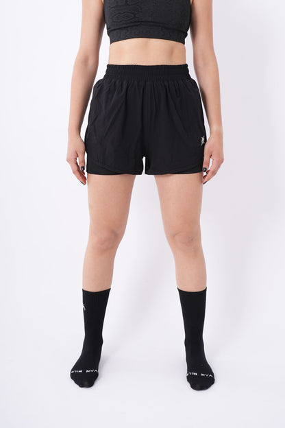Women's VAN MILE Aurora Compression Shorts in Black – front view, full length