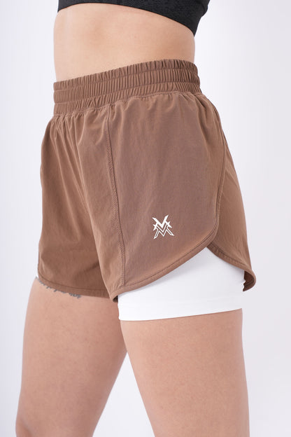 Women's VAN MILE Aurora Compression Shorts in Brown – angled front view