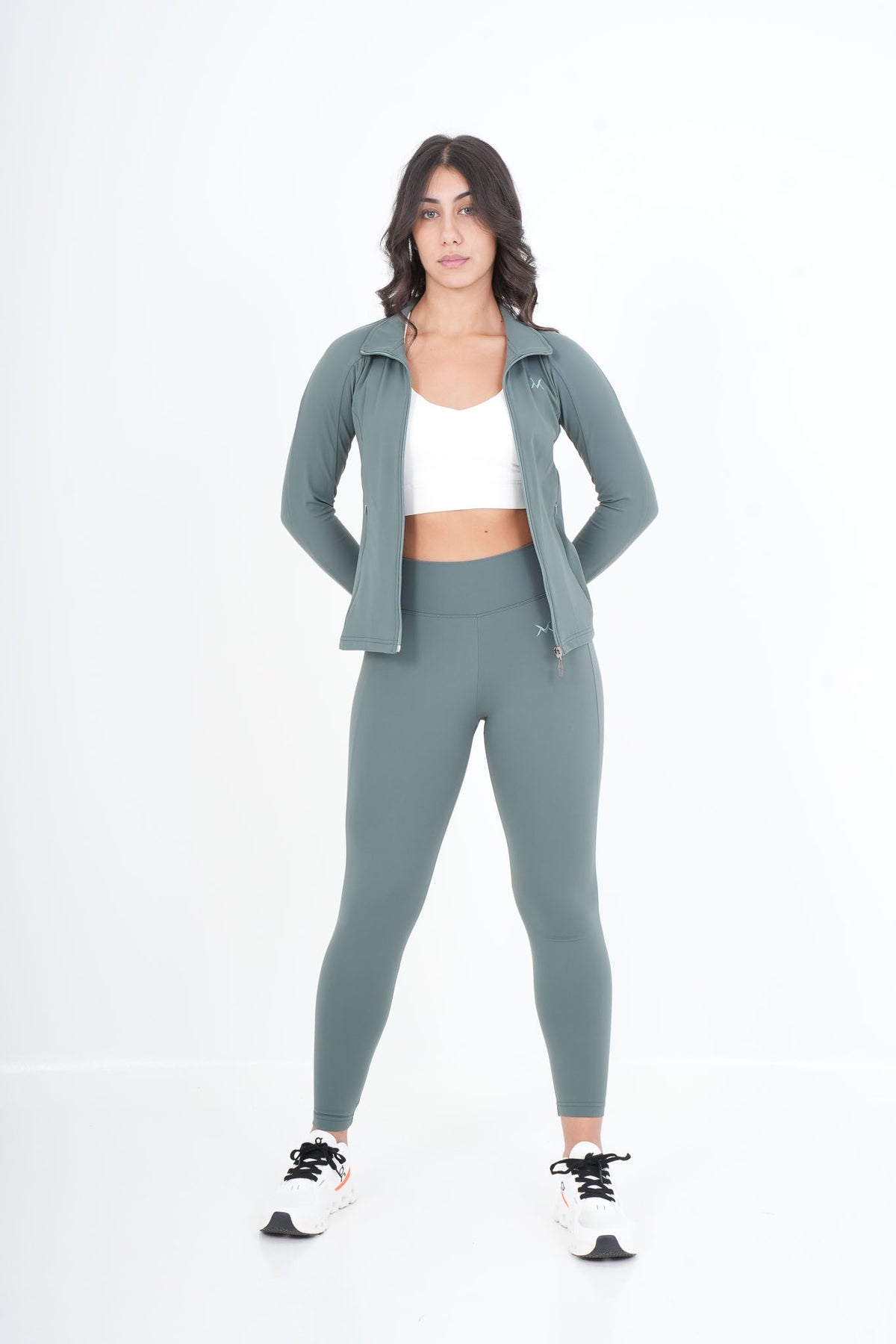 Women's VAN MILE VNML Two-Piece Lycra Set in Mint Green – front view, jacket open
