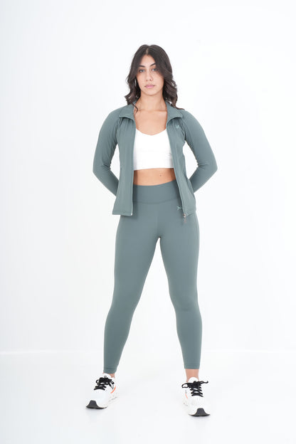 Women's VAN MILE VNML Two-Piece Lycra Set in Mint Green – front view, jacket open