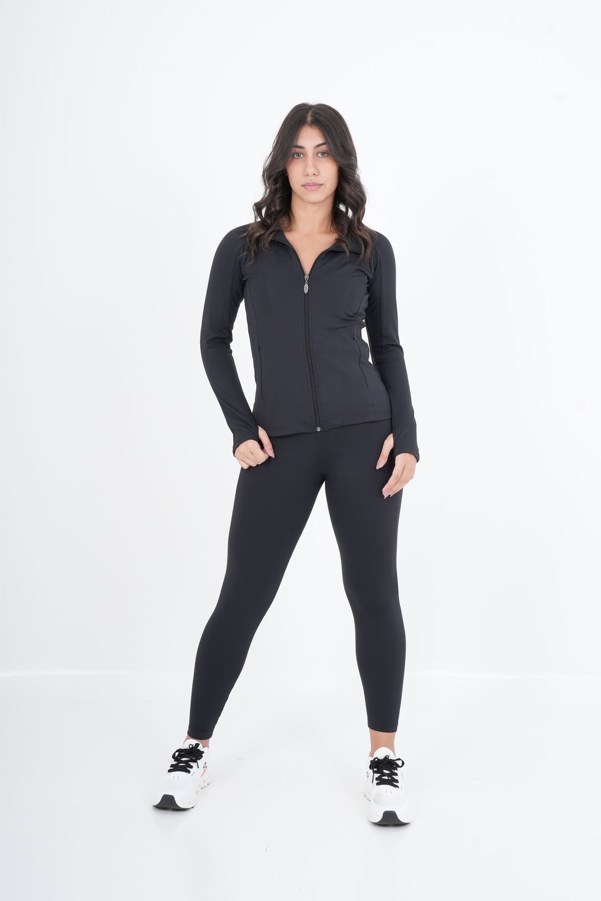 Women's VAN MILE VNML Two-Piece Lycra Set in Black – front view, angled