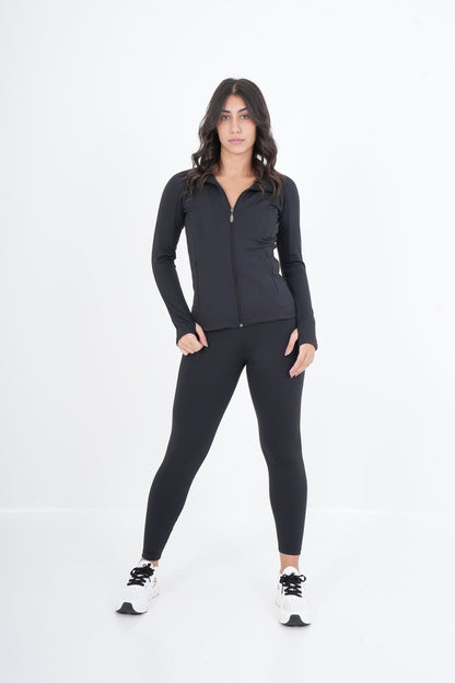 Women's VAN MILE VNML Two-Piece Lycra Set in Black – front view, angled