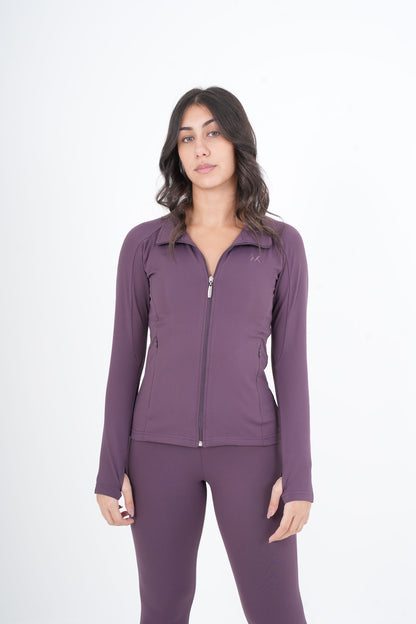Women's VAN MILE VNML Two-Piece Lycra Set in Lilac – detail view of the zip jacket