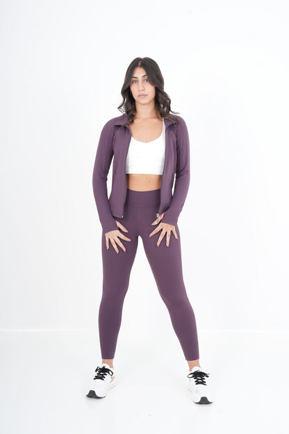 Women's VAN MILE VNML Two-Piece Lycra Set in Lilac – front view, jacket worn open