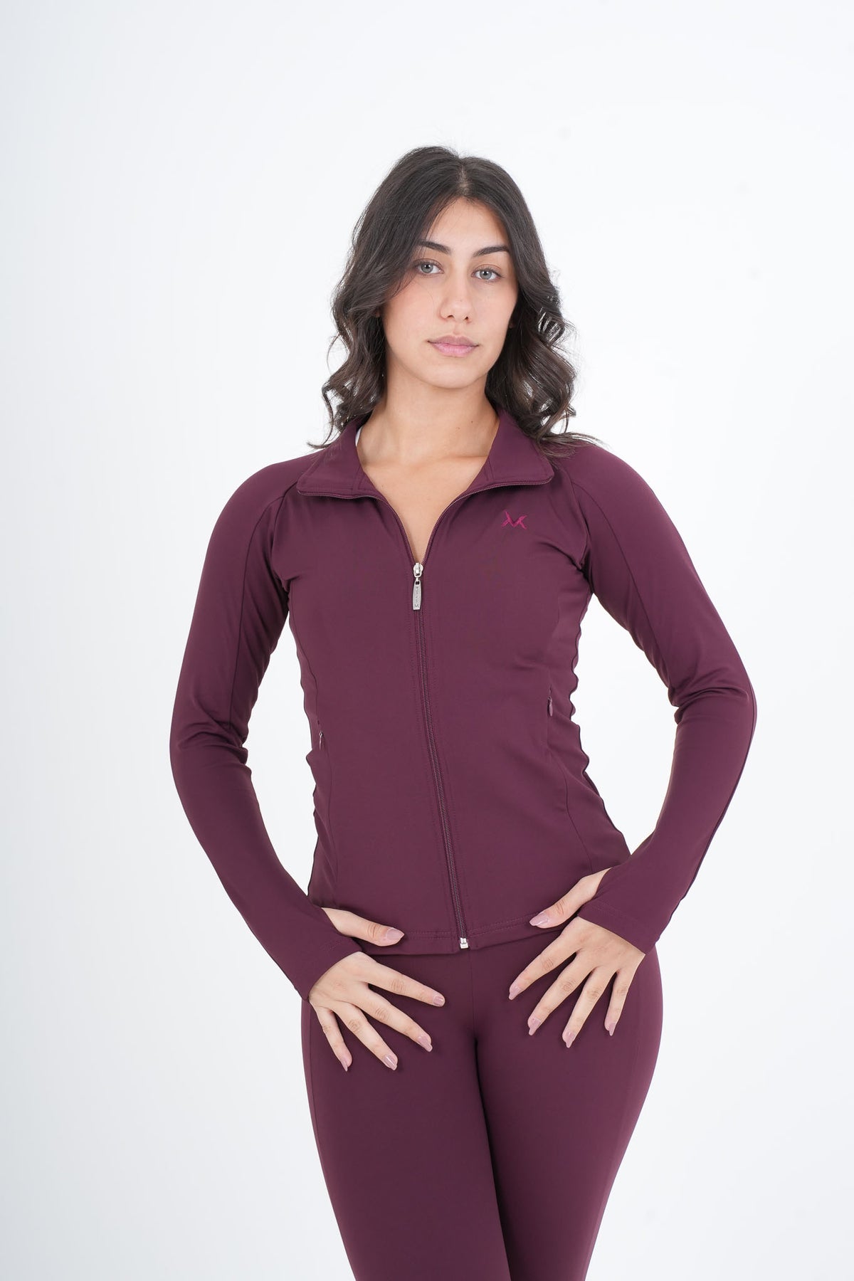 Women's VAN MILE VNML Two-Piece Lycra Set in Bordeaux – upper-body front view