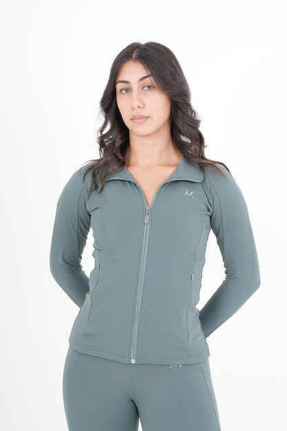 Women's VAN MILE VNML Two-Piece Lycra Set in Mint Green – close-up of the jacket, front