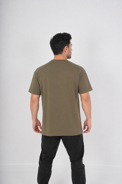 Men's VAN MILE MILESTONE Oversized T-Shirt in Olive Green – back view