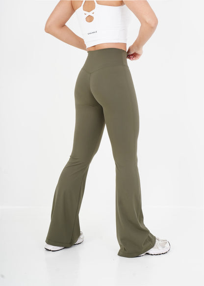 Women's VAN MILE VNML Two-Piece Lycra V2.0 Set in Olive Green – flared pants back view