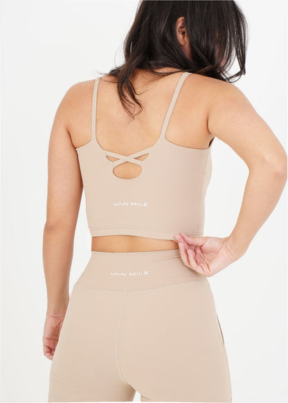 Women's VAN MILE Sculpt Crop Top in Beige – back view