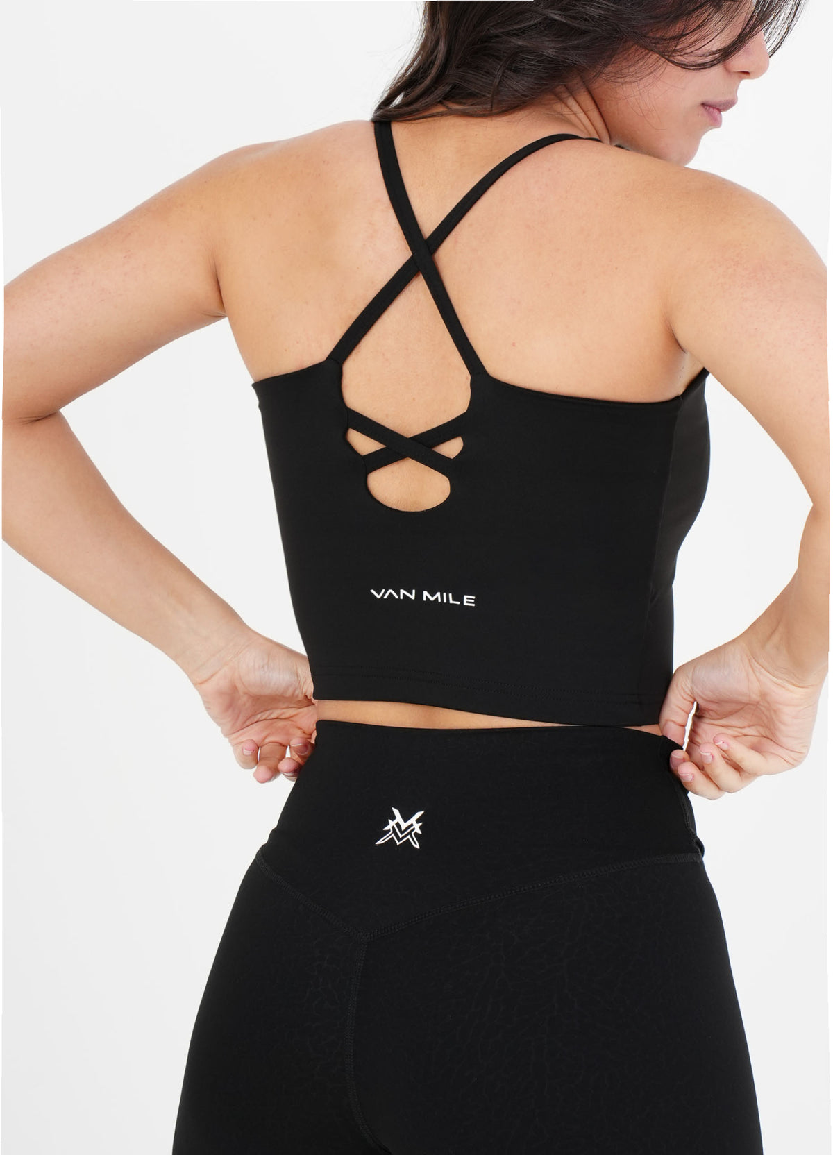 Women's VAN MILE Sculpt Crop Top in Black – back view