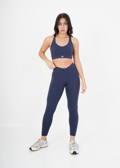Women's VAN MILE Sculpt Sports Bra in Navy – full-length front view, shown with matching leggings