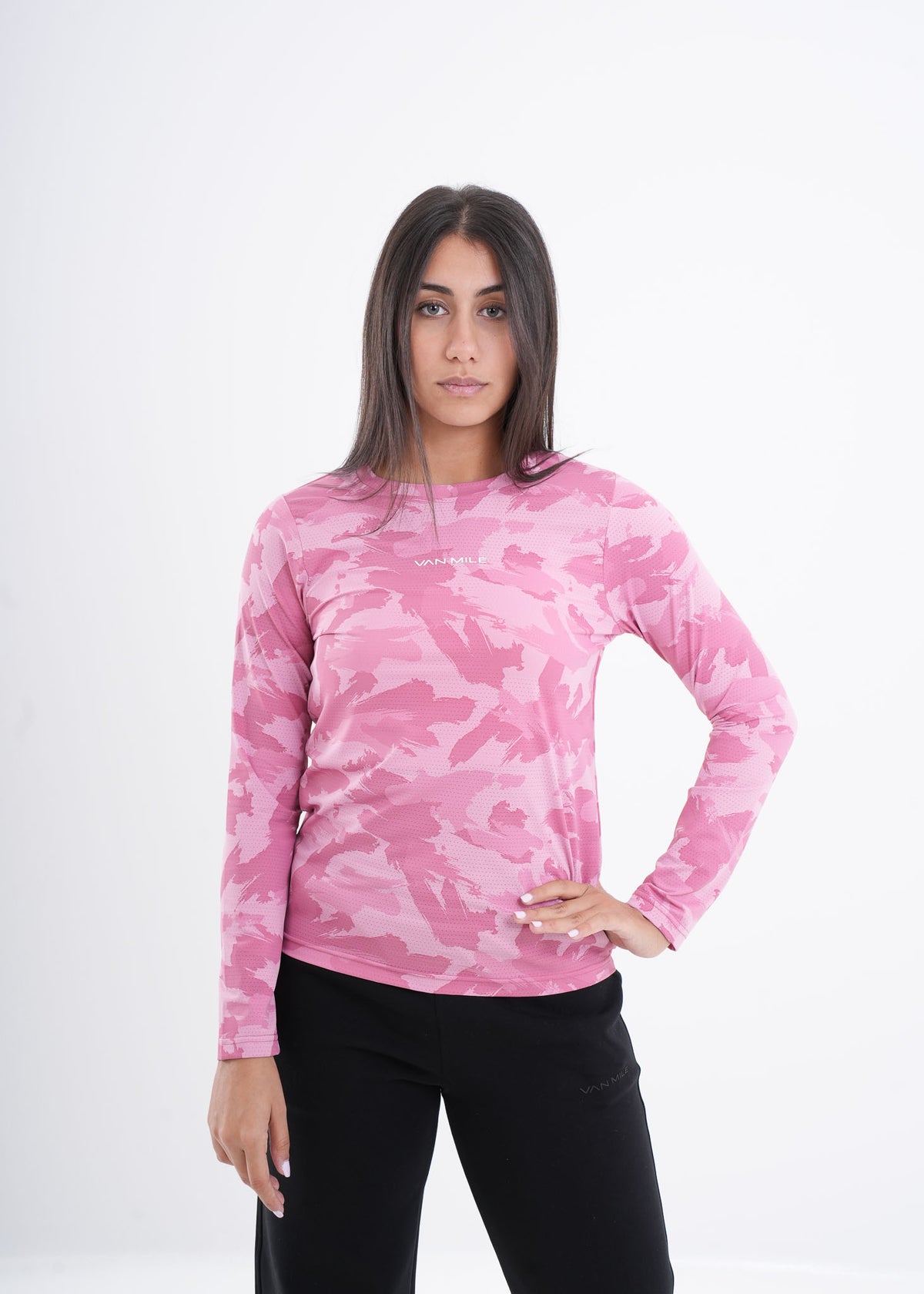 Women's VAN MILE VNML Long Sleeve Quick-Dry Print T-Shirt in Pink – front view