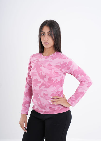 Women's VAN MILE VNML Long Sleeve Quick-Dry Print T-Shirt in Pink – three-quarter front view