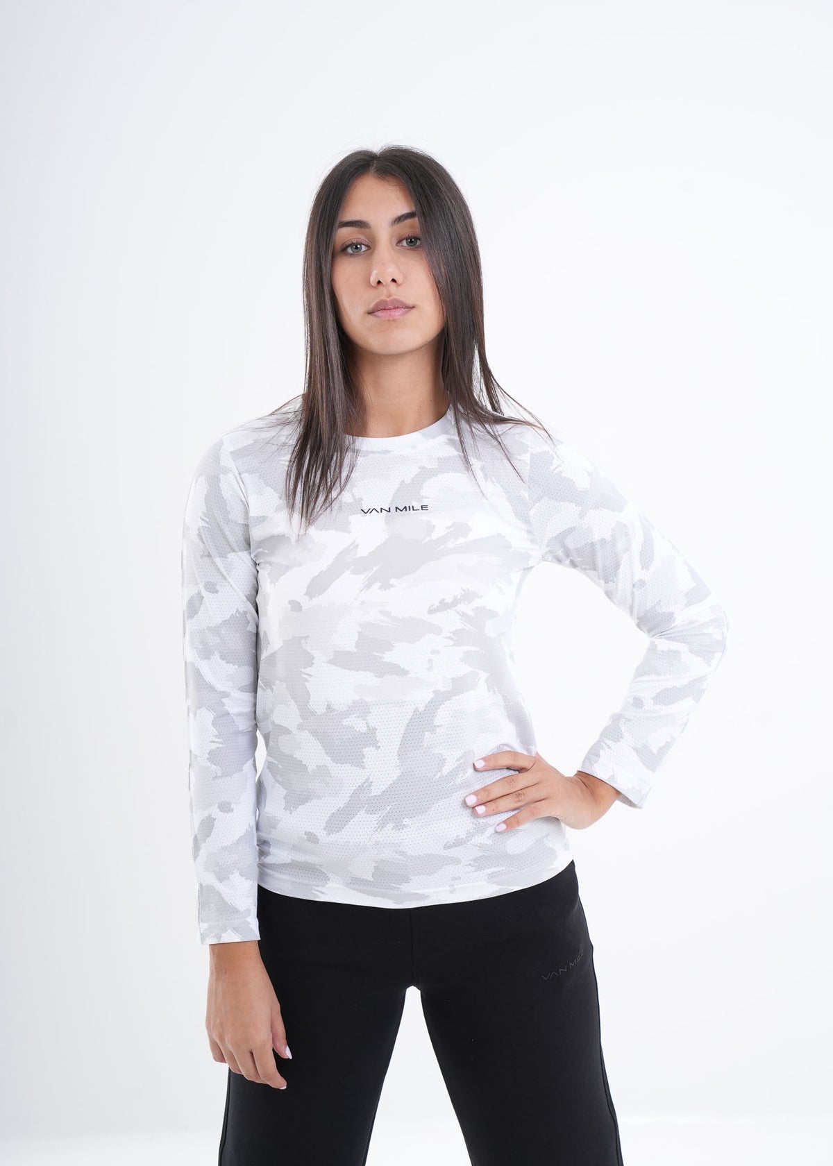 Women's VAN MILE VNML Long Sleeve Quick-Dry Print T-Shirt in White – front view